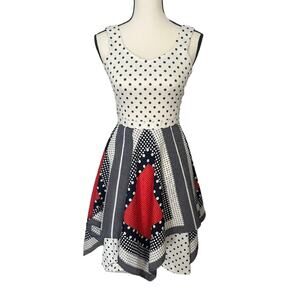 Vintage 1970s Red White and Blue A-Line Polka Dot Scarf Dress Size XS / Small